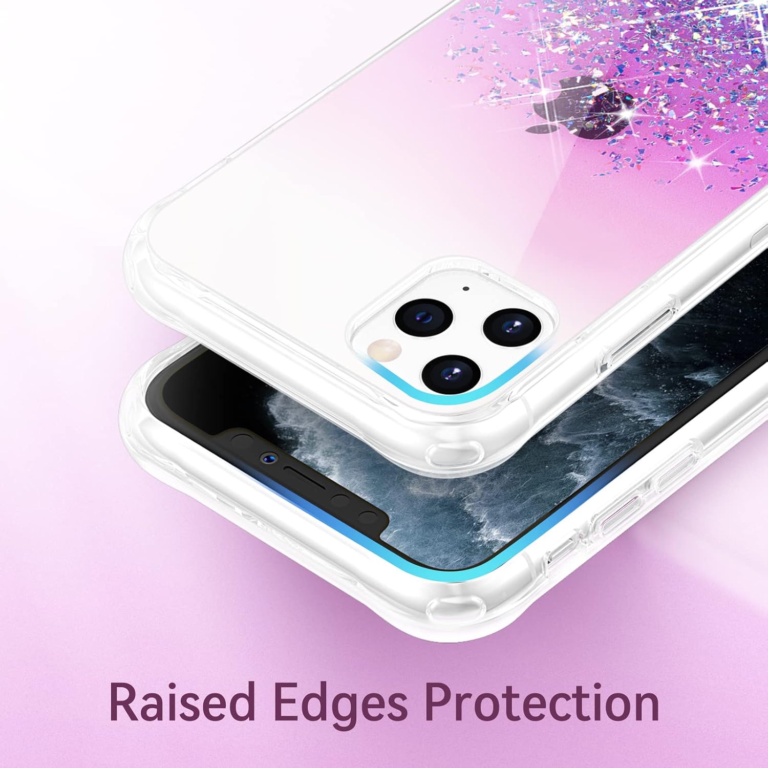 Caka Crystal Case for iPhone 11 Pro Glitter Case 5.8 inch Sparkle Bling Shiny for Women Girls Anti-Scratch Protective TPU PC Clear Phone Case for iPhone 11 Pro (Gradient Pink Purple)
