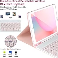 Vista 3 de Funda de teclado para iPad 9/8/7ª generación, 10,2 pulgadas, teclado Bluetooth desmontable, color rosa