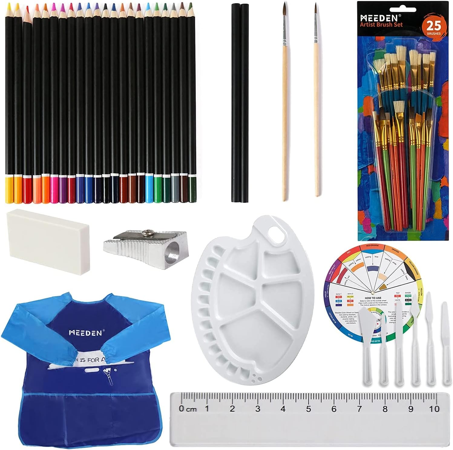 MEEDEN 217pcs Wooden Art Painting Set with Two-Layer Drawers&Portable Tabletop Easel,Wood Box with Crayons,Colored Pencils,Acrylic,Oil,Watercolour Paints,Oil Pastels,Sketching Pads