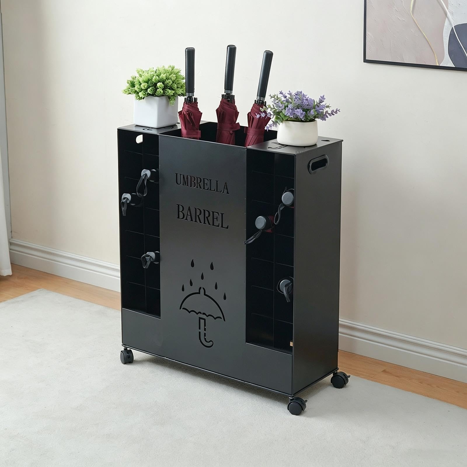 Porte-Parapluies Métal Grande Capacité avec Bac Égouttoir pour Entrée