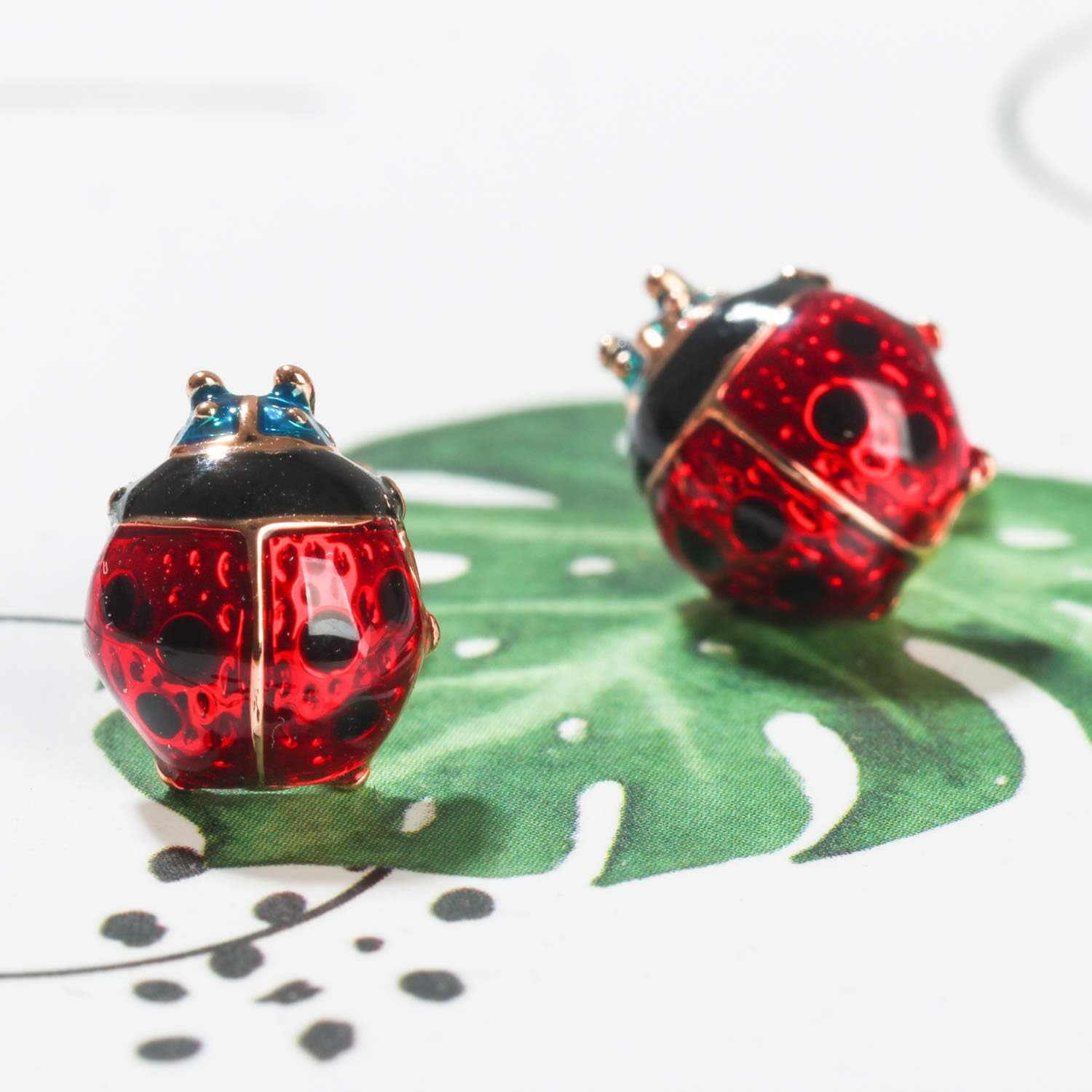 Petite Red Ladybug Black Spots Costume 925 Sterling Silver Rose Gold Beetle Stud Earrings Ladybird Jewelry Halloween Party Accessories for Women - Image 3