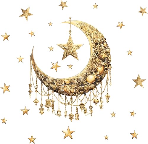 Calcomanías de pared de Ramadán, calcomanías de pared de Eid Mubarak, decoración de Ramadán islámico, musulmán, farol, luna, estrella, ventana,