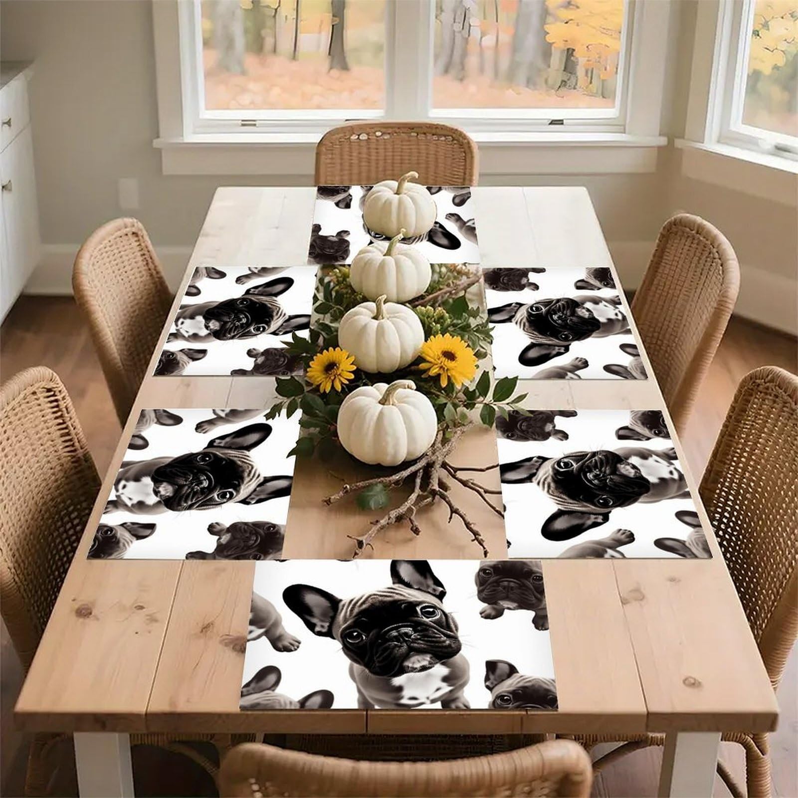 French Bulldog Place Mat for Restaurant, Portable Table Mat for Kitchen, Anti-Slip Placemats for Home, Fashionable Place Mats for Wedding, Party, Hotels, Apartments 30x45cm*6