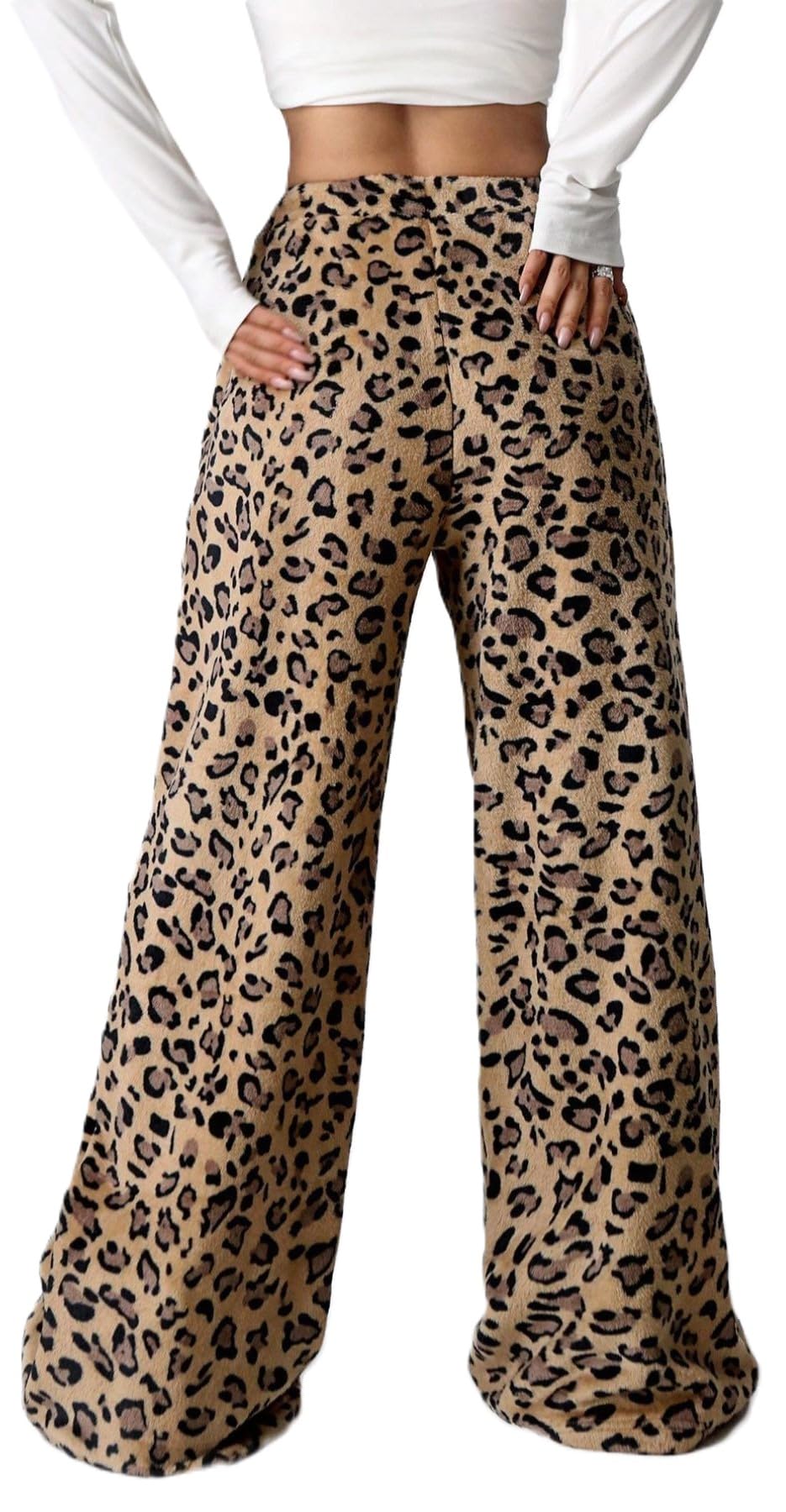 WINKEEY Pantaloni Pigiama Donna Invernali in Flanella Pantaloni comodi e morbidi in pile con stampa leopardata per la casa