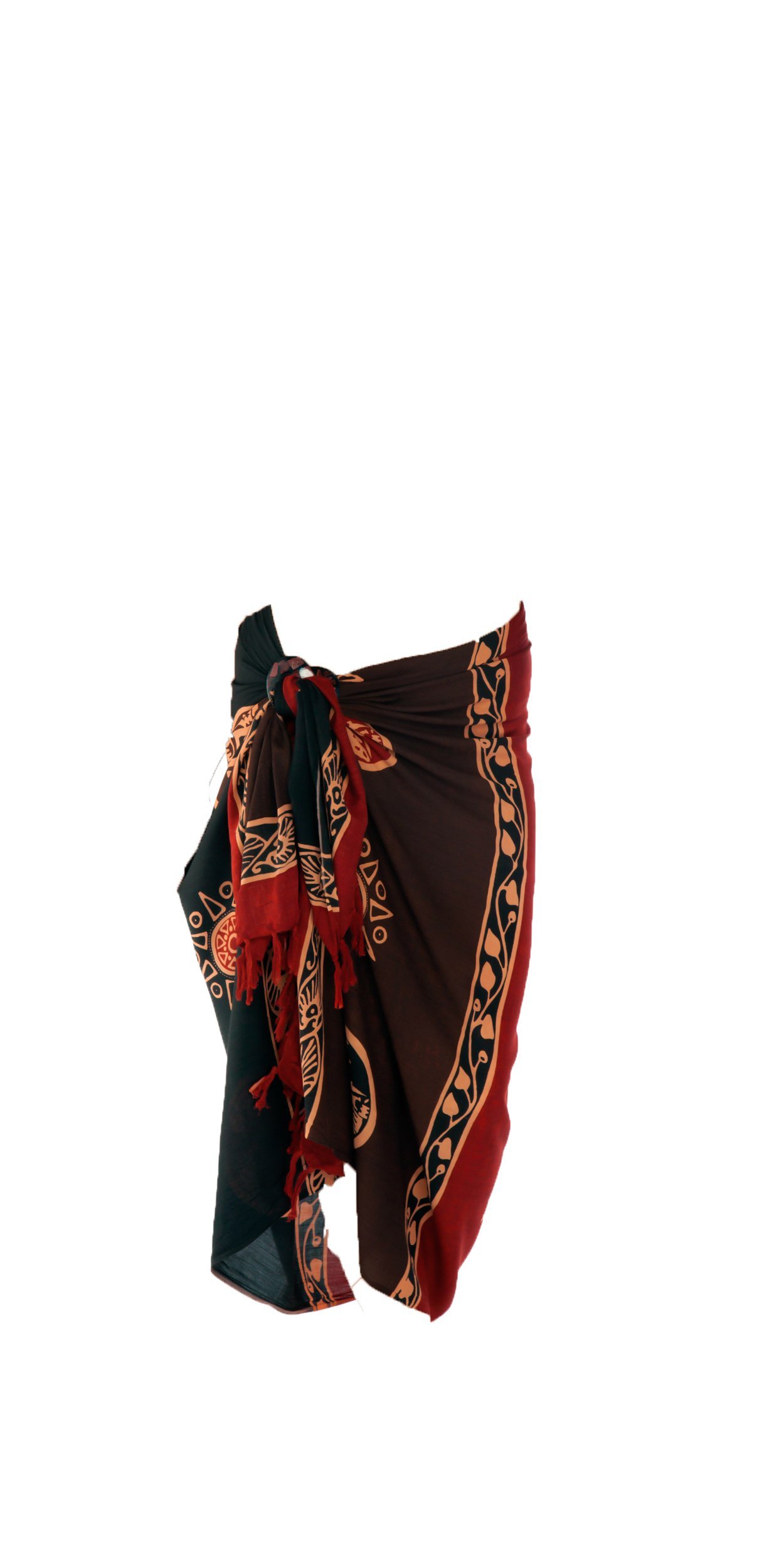 1 World Sarong Mens Abstract Tiki Sarong in Brown/Burgundy
