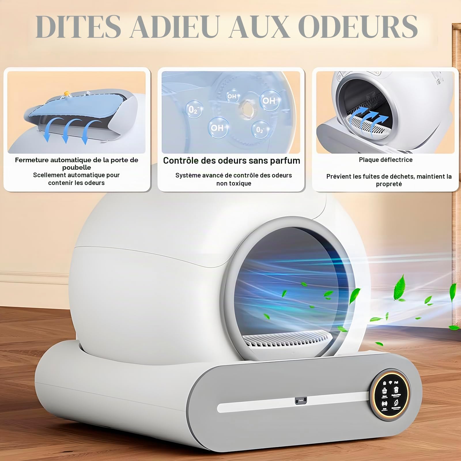 Litière autonettoyante pour chat avec 2 rouleaux de sacs poubelle et tapis de litière pour chat, contrôle par application pour plusieurs chats (A)