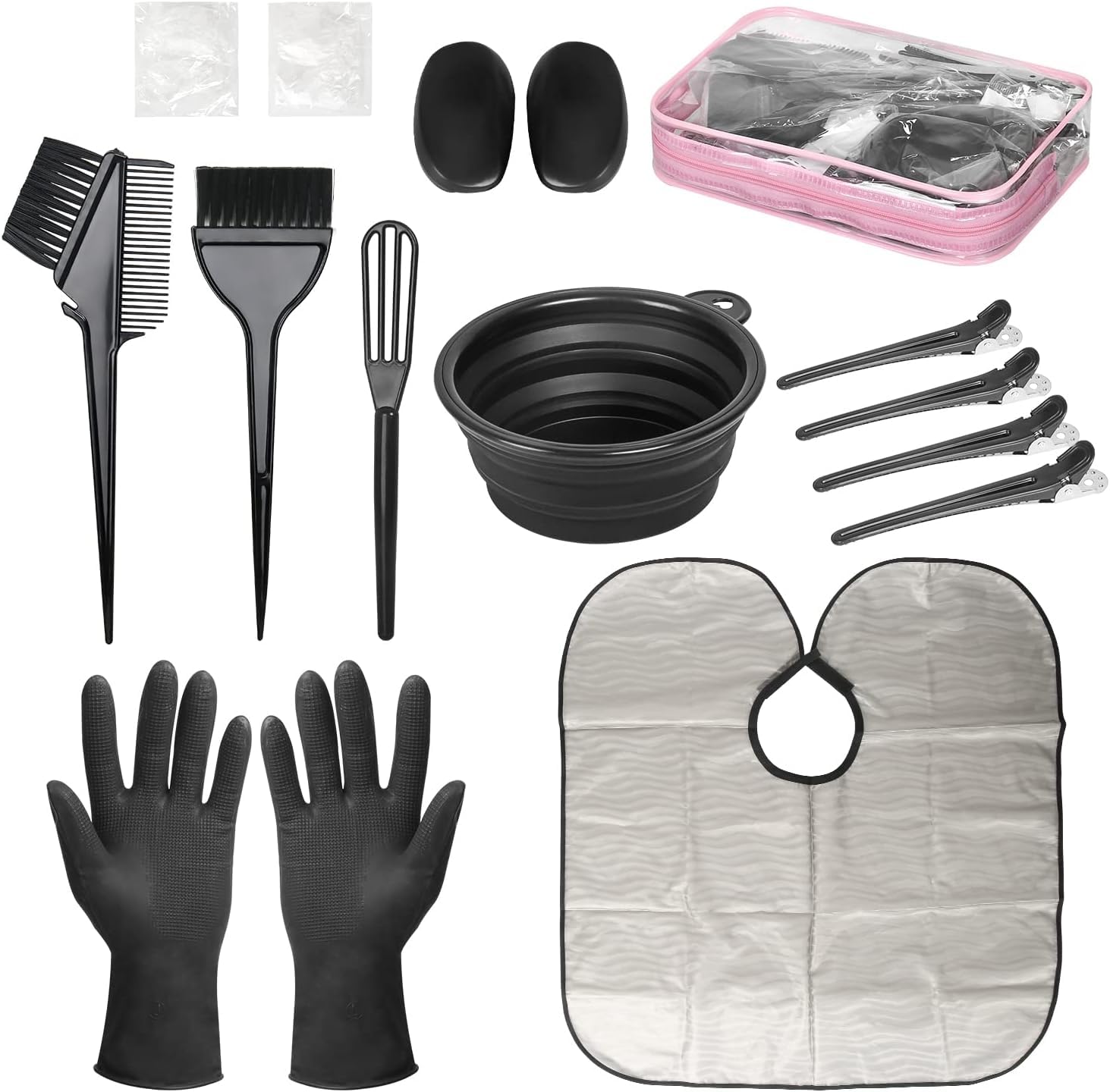 ROOHUA Hair Coloring Kit- Hair Dye Kit - Hair dye brush and bowl set,Hair agitator,Hair Clips and disposable gloves shower caps,Essential Salon Supplies for Home Use (16, Black)