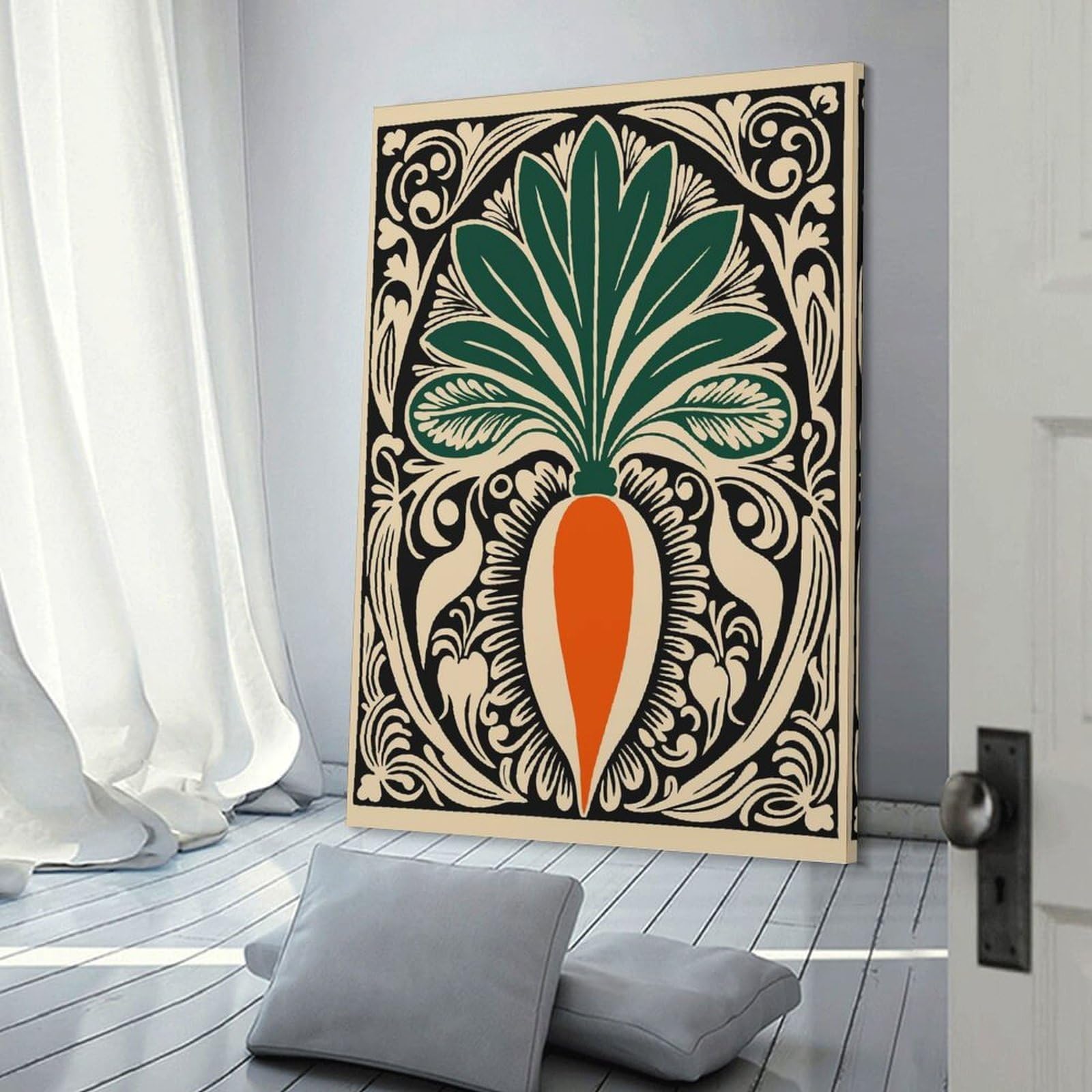 Junmoney Decorative Canvas Print Ornate Carrot Illustration, 12x18inch(30x45cm), for Office, Study Or Home Workspace, Decorative Artwork for Productive Spaces