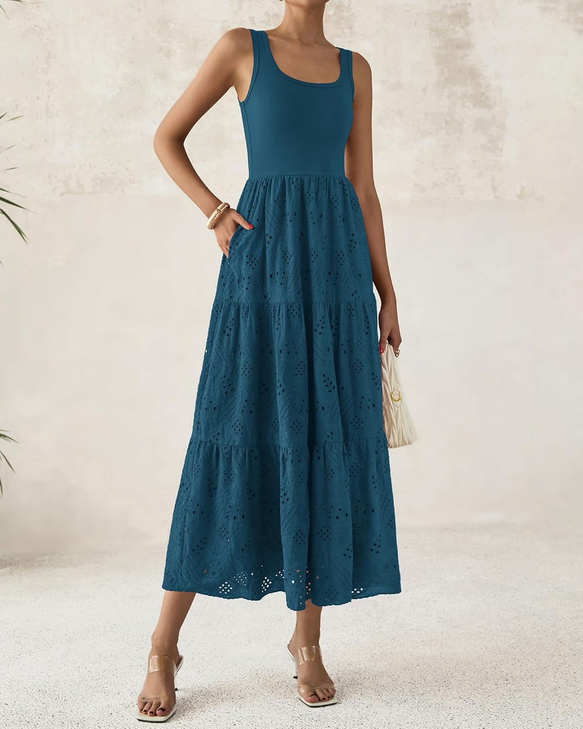 BTFBM Women Summer Eyelet Midi Dress