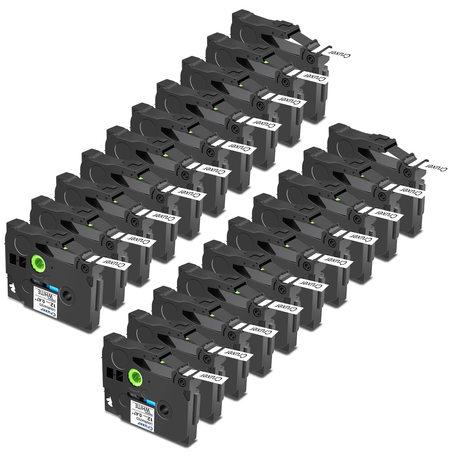 Cruxer Pack de 20 cintas laminadas compatibles con Brother P-touch TZe-R231, embellecer cintas laminadas de satén, negro sobre blanco, 0,47 pulgadas, 12 mm x 3 m, cinta de escritura de repuesto para