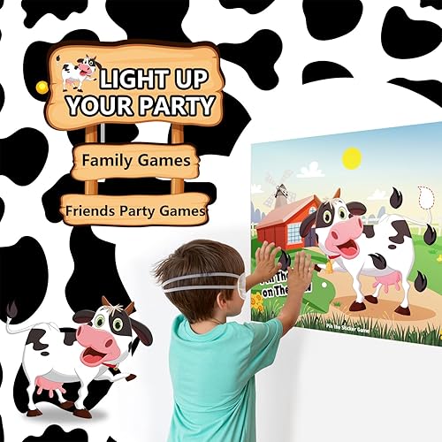 Miniatura 4 de Pin The Tail on the Cow - Juego de fiesta de cumpleaños, suministros de fiesta de cumpleaños de granja, juegos de fiesta de cumpleaños para niños