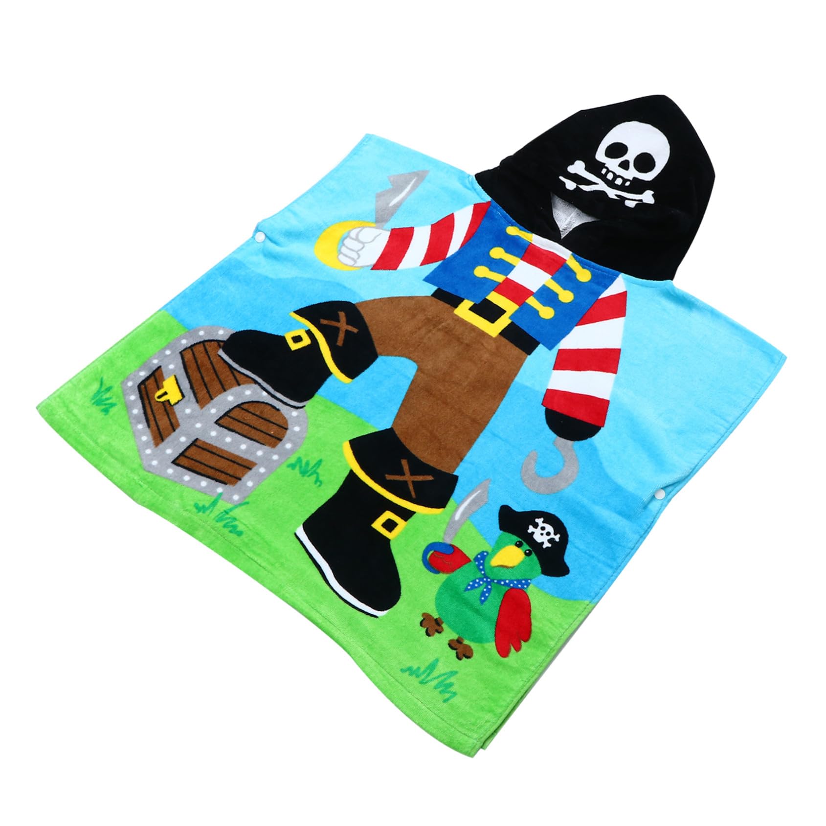 Artibetter Kinderbademantel Atmungsaktiver mit Kapuze aus Baumwolle Saugfähiges Badetuch mit Sommer Piratenmuster Weicher Badeponcho für Junge Mädchen und Jungen