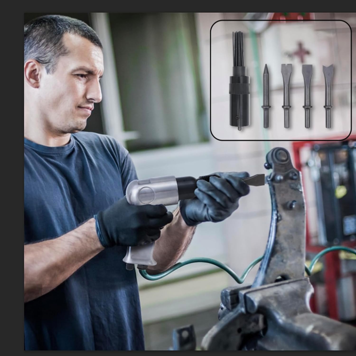 BHTOP Air Needle Scaler with 4 Chises, 19 Needles Pneumatic Air Hammer Needle Gun for Metalworks, Rust, Weld & Paint Remover