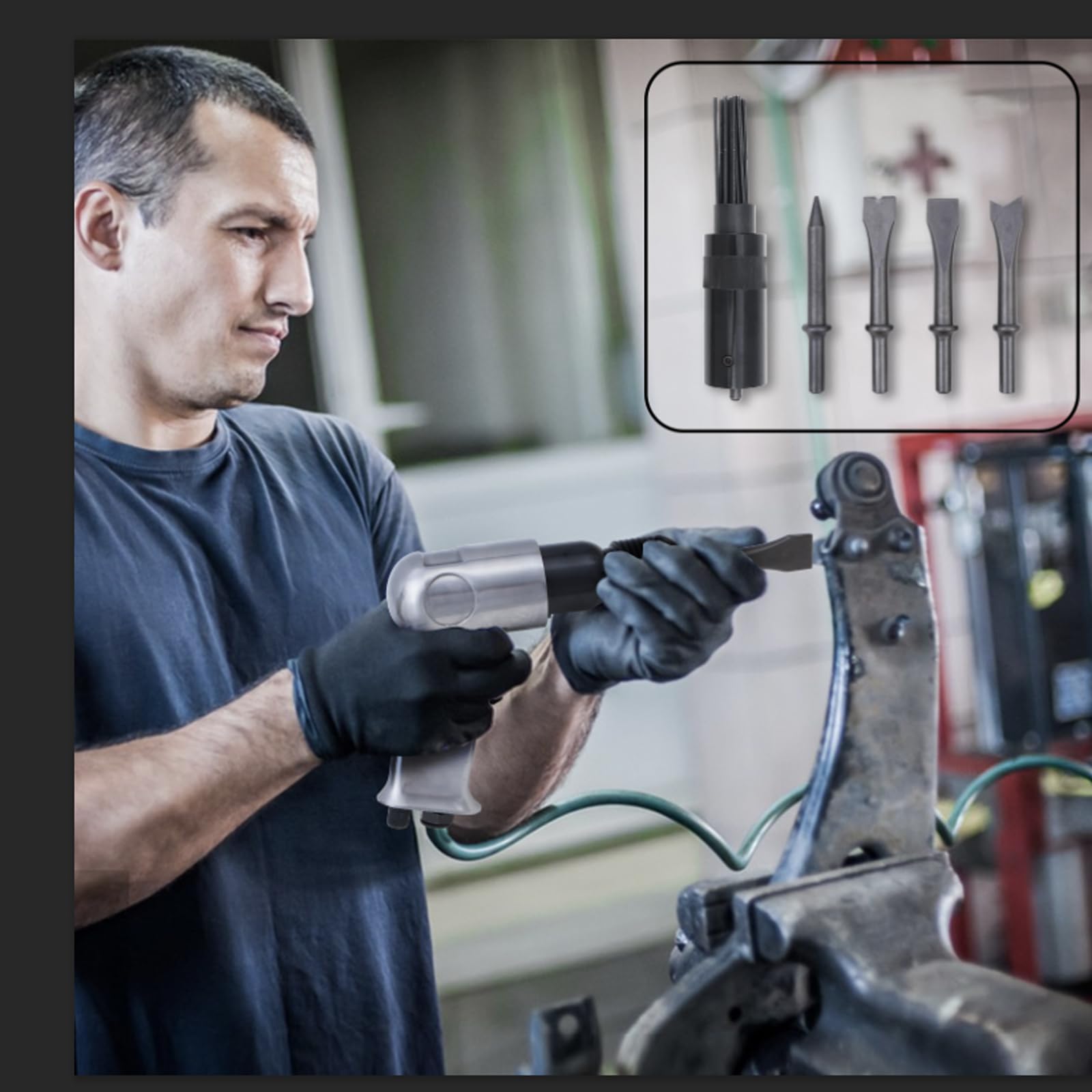 Escalador de aguja de aire con 4 cinceles, 19 agujas, pistola neumática de aguja para trabajos en metal, óxido, soldadura y removedor de pintura