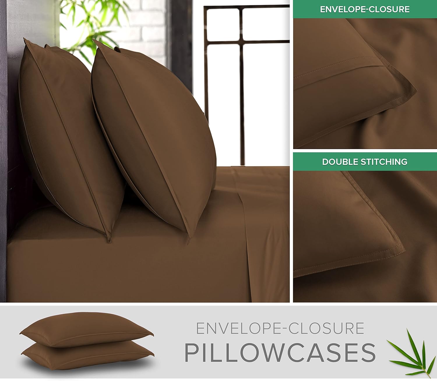 Pure Bamboo King Sheets, Genuine 100% Organic Viscose Derived from Bamboo Bed Sheet Set, Luxuriously Soft & Cooling, Double Stitching, 2 Year Quality Promise (King, Coconut Husk) - Image 3