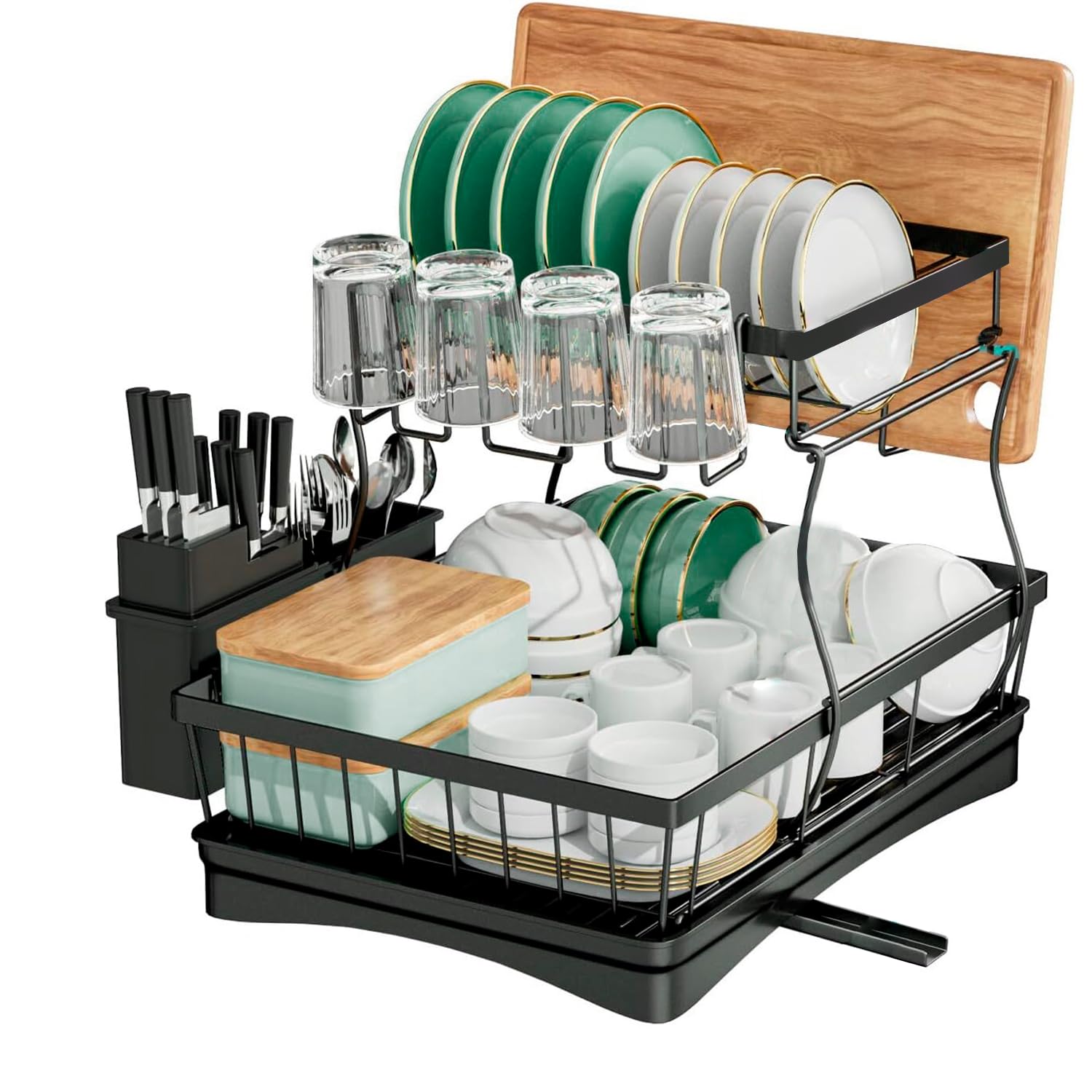 edihome, Escurreplatos sobre Fregadero, Escurridor de Platos, Acero Inoxidable, Bandeja Antigoteo y Boquilla de Drenaje, Drying Rack, para Ollas Cocina, Vajilla, Escorredor de Louça (2 Niveles)