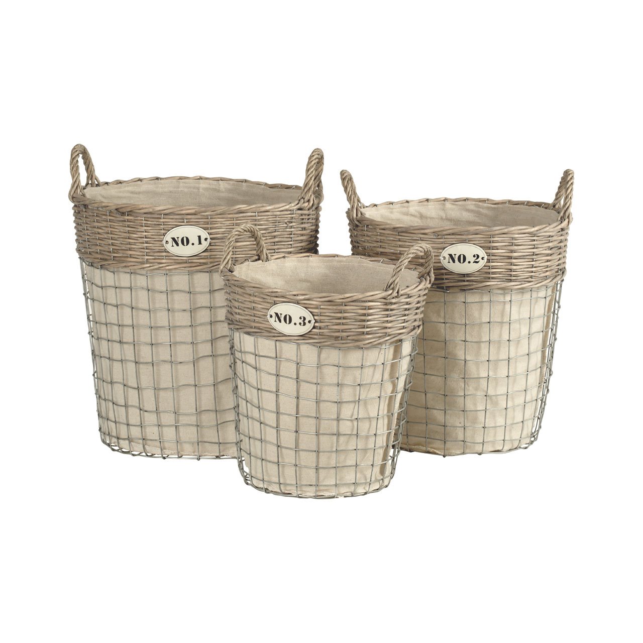 Set of 3 Round Willow Laundry Baskets with Lids - Natural Linen Hamper - Sturdy Clothes Storage Container