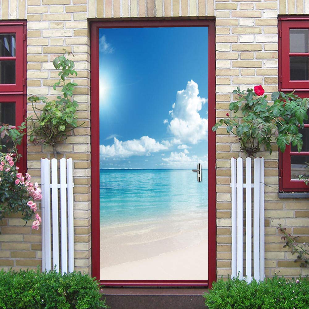 Poster de porte 3D plage océan pour transformer l'ambiance d'une chambre adulte ou d'un salon