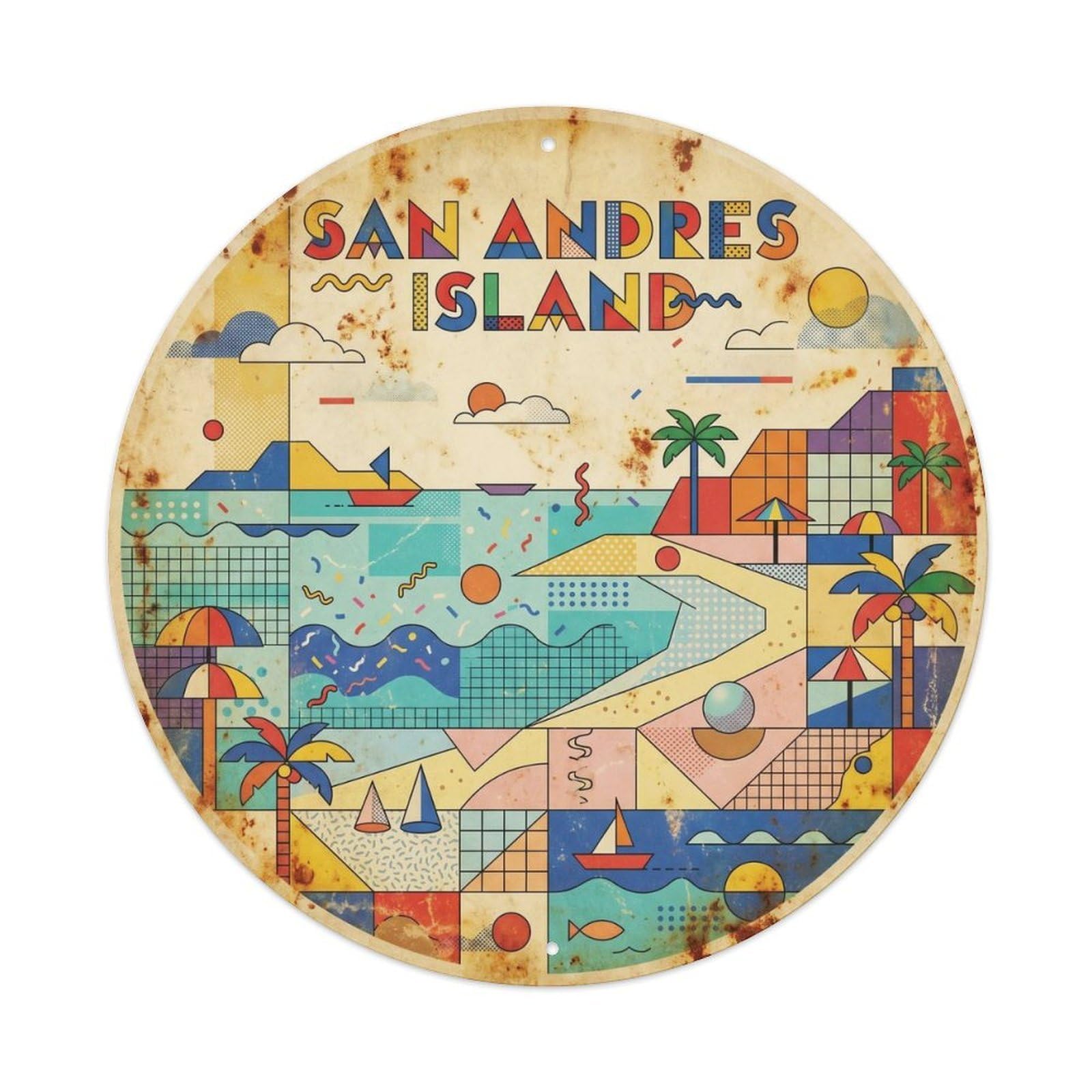 San Andres Island Caribbean Coast Retro Geometry Metal Tin Sign