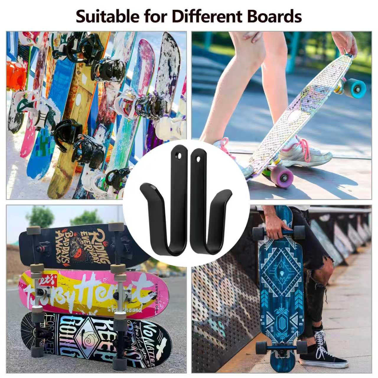 JINTANG Support Skateboard Mural,Support Mural Horizontal pour Skateboard,Noir Support pour Snowboard,Rangement et présentoir Portables pour Snowboard,skiboard,Longboard,Skateboard
