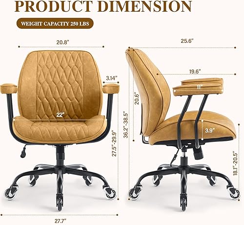 Miniatura 10 de Silla de escritorio de oficina en casa, silla moderna de piel sintética con soporte lumbar, silla ergonómica de computadora con respaldo medio,