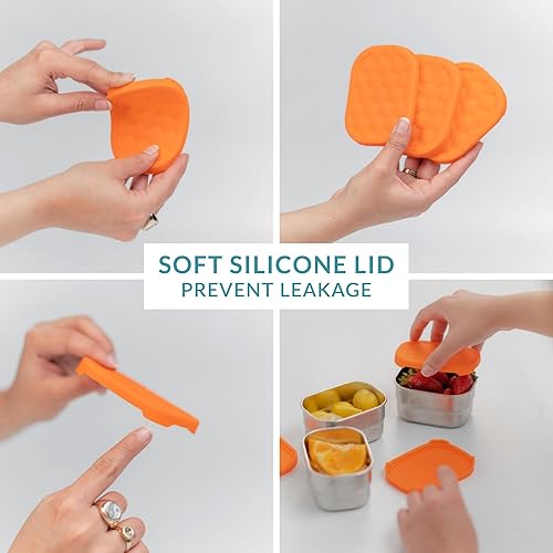 Miniatura 4 de Kichenly Recipientes de acero inoxidable con tapas de silicona, juego de tres recipientes de 8 onzas, contenedor de comida para bebés, contenedor de