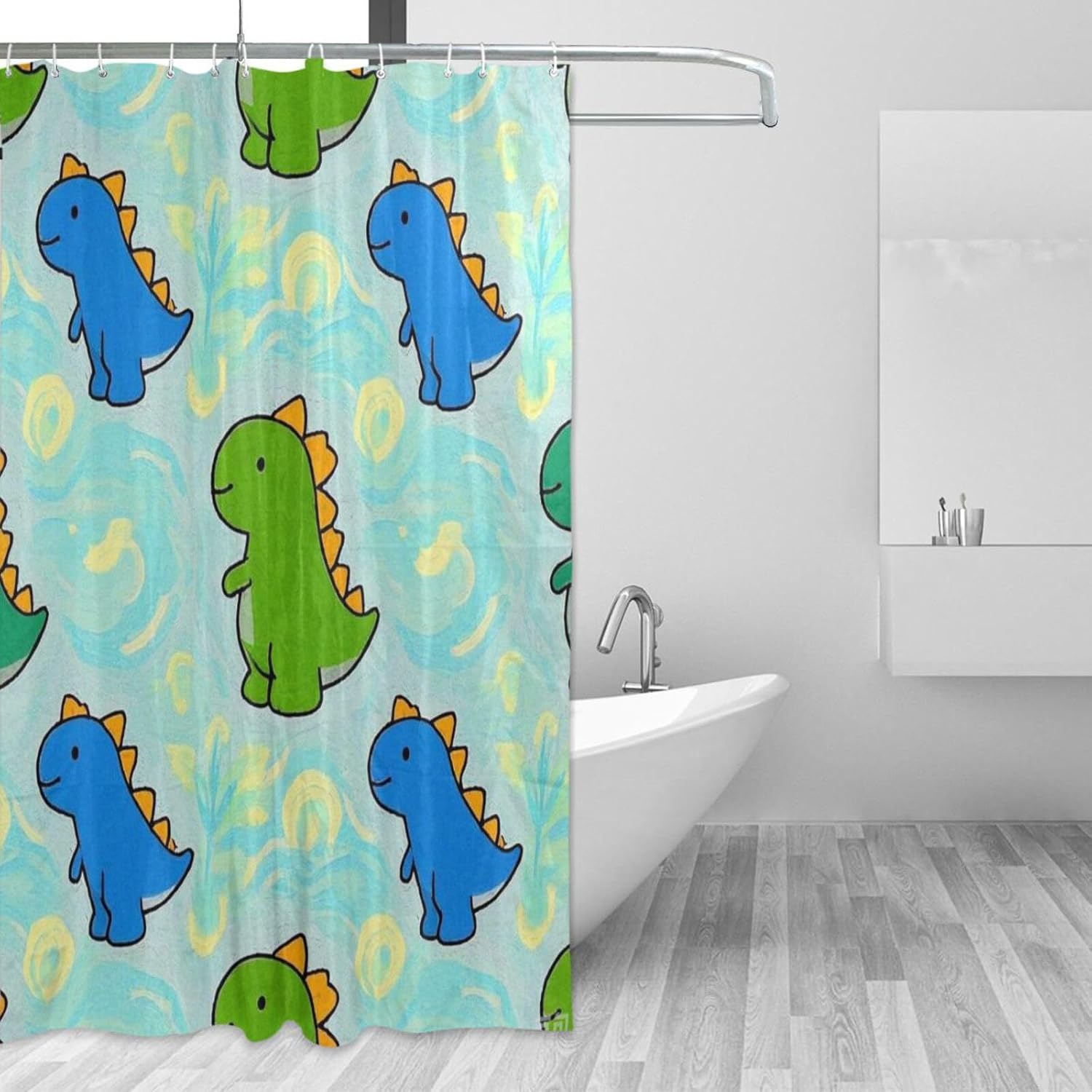 72x72 Inch Shower Waterproof Shower Curtain Waterproof with Machine Washable Fabric Tub Curtain Liner for Bathroom Tub Cartoon Animal Dinosaur Colorful