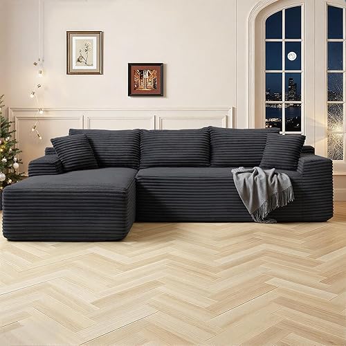 Cloud - Sofá modular moderno con asiento profundo, sofás de pana sin hueso con diván en forma de L para sala de estar, no requiere montaje (negro,