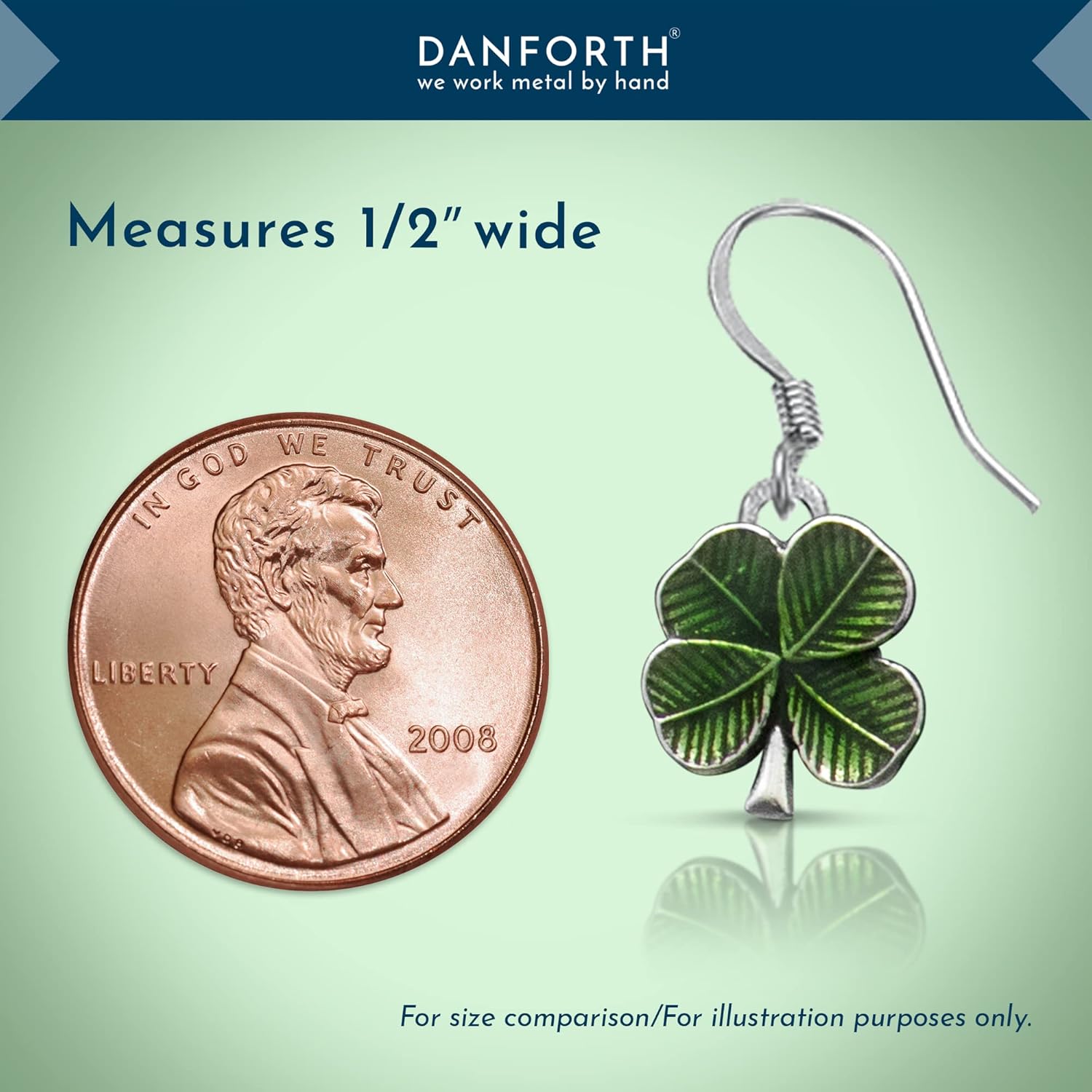 DANFORTH - Clover/Green Mini Earrings – Handcast Pewter Earrings – 1/2 Inch – Surgical Steel Wires – Made In USA