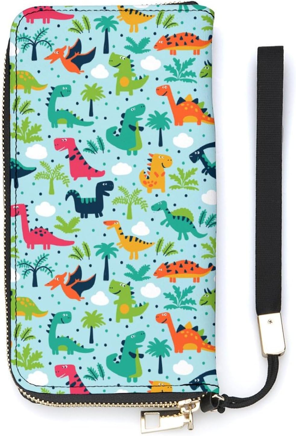 Cute Funny Cartoon Dinosaurs Sky Blue Art Portable Long Handheld Wallet, Large Capacity Wallet
