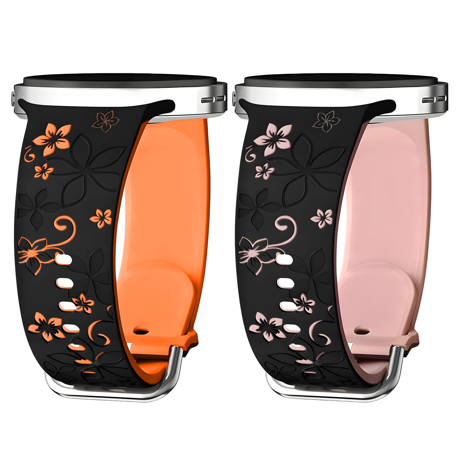 HAYONLIY 2 Pack Two-Tone Flower Engraved Bands Compatible with Samsung Galaxy Watch 8 40mm 44mm Galaxy Watch 8