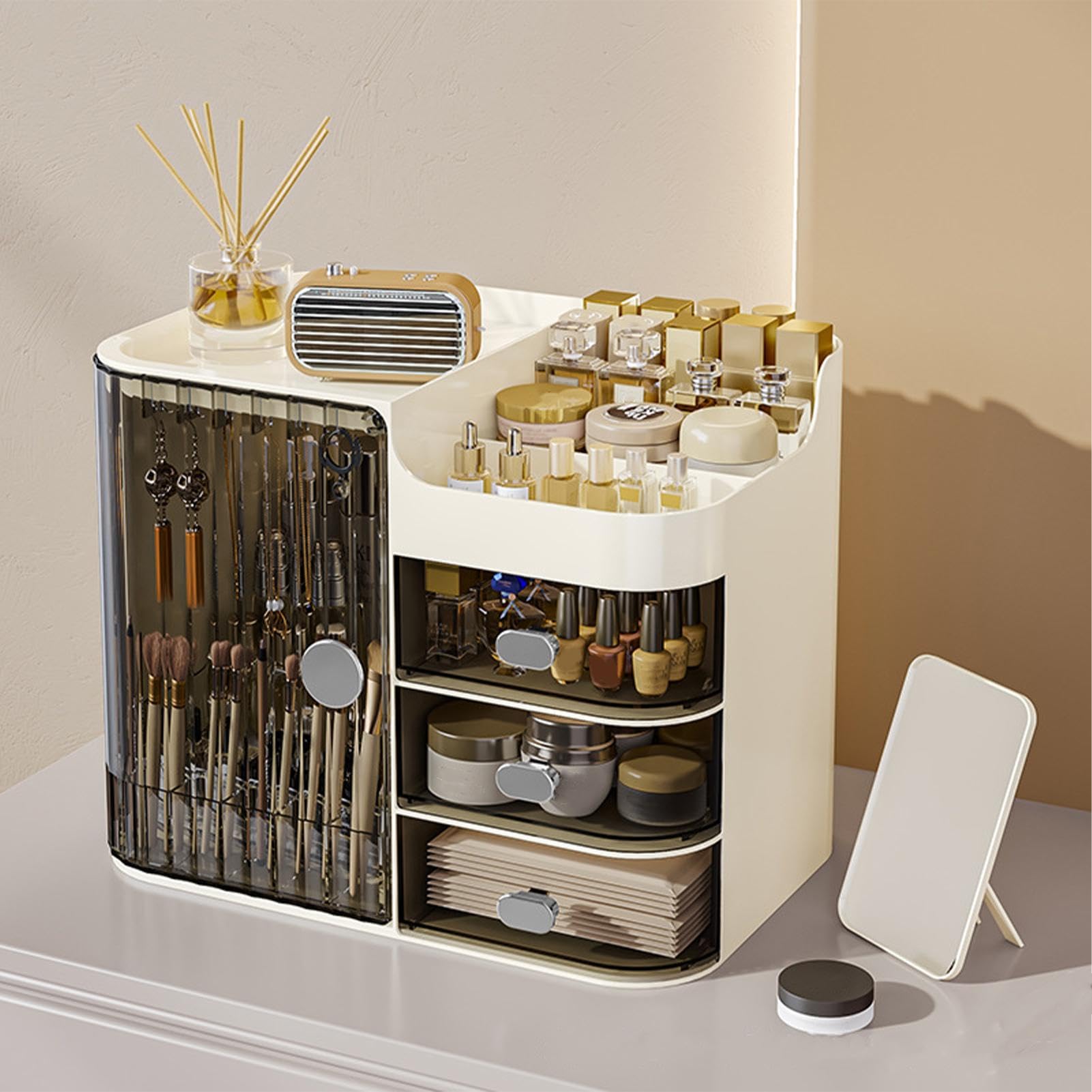 Bancone organizer per trucchi con cassetti | Organizer per cosmetici da tavolo di grande capacità - Scatola portaoggetti per la casa con scomparti multipli per prodotti di bellezza
