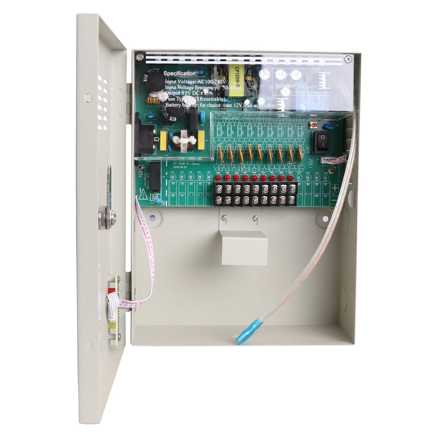 9-Kanal-Netzteil, 9 Wege, 12 V, 5 A, Gleichstrom, Metallgehäuse, geregeltes Netzteil mit Backup-Batterie-Link für Einbruchalarme, CCTV-Kameras, PTZ-Zugangskontrolle