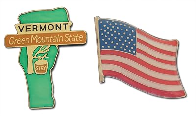Vermont The Green Mountain State & United States American Flag Lapel Pin or Hat Pin & Tie Tack Set with Clutch Back by Novel Merk