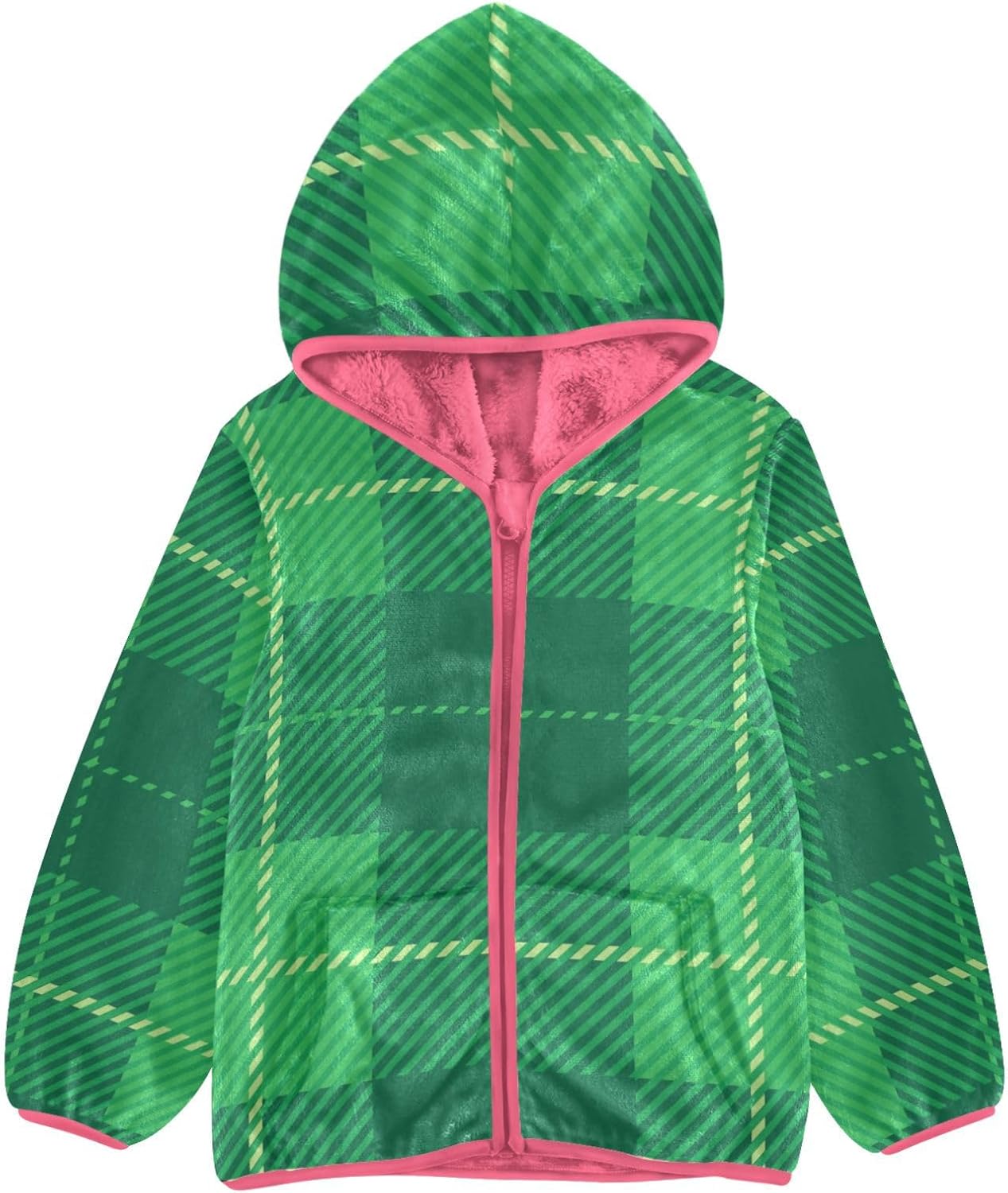 GuoChe Green Twill Weave Plaid Sherpa Jacket