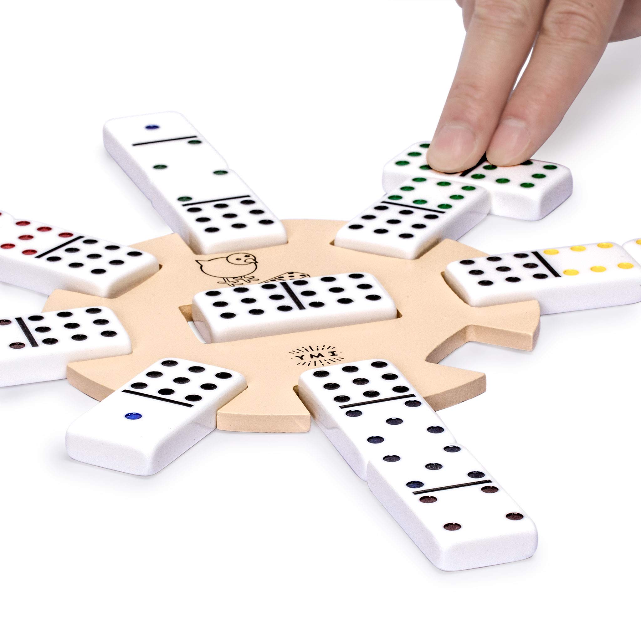 Yellow Mountain Imports Chicken Foot Complete Game Set with Double 9 Dominoes, Wooden Case, Hub, and Scorepad - Image 2