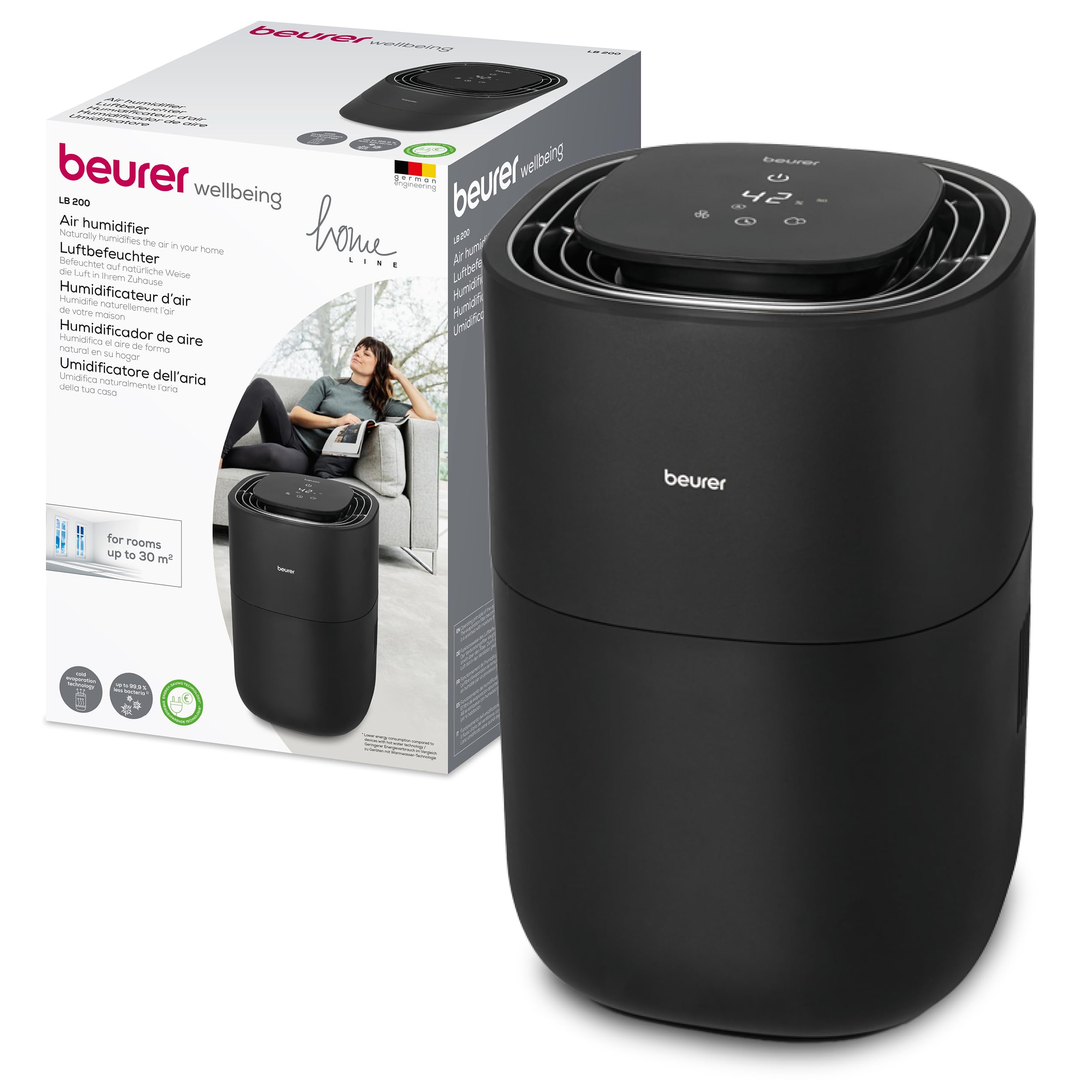 Beurer LB 200 Luftbefeuchter mit energieeffizienter Kaltverdunstungstechnologie, hygienische konstante Befeuchtung der Luft, mit Filtertrocknungsfunktion, 3 Befeuchtungsstufen, für Räume bis ca. 30m² Drogerie & Körperpflege