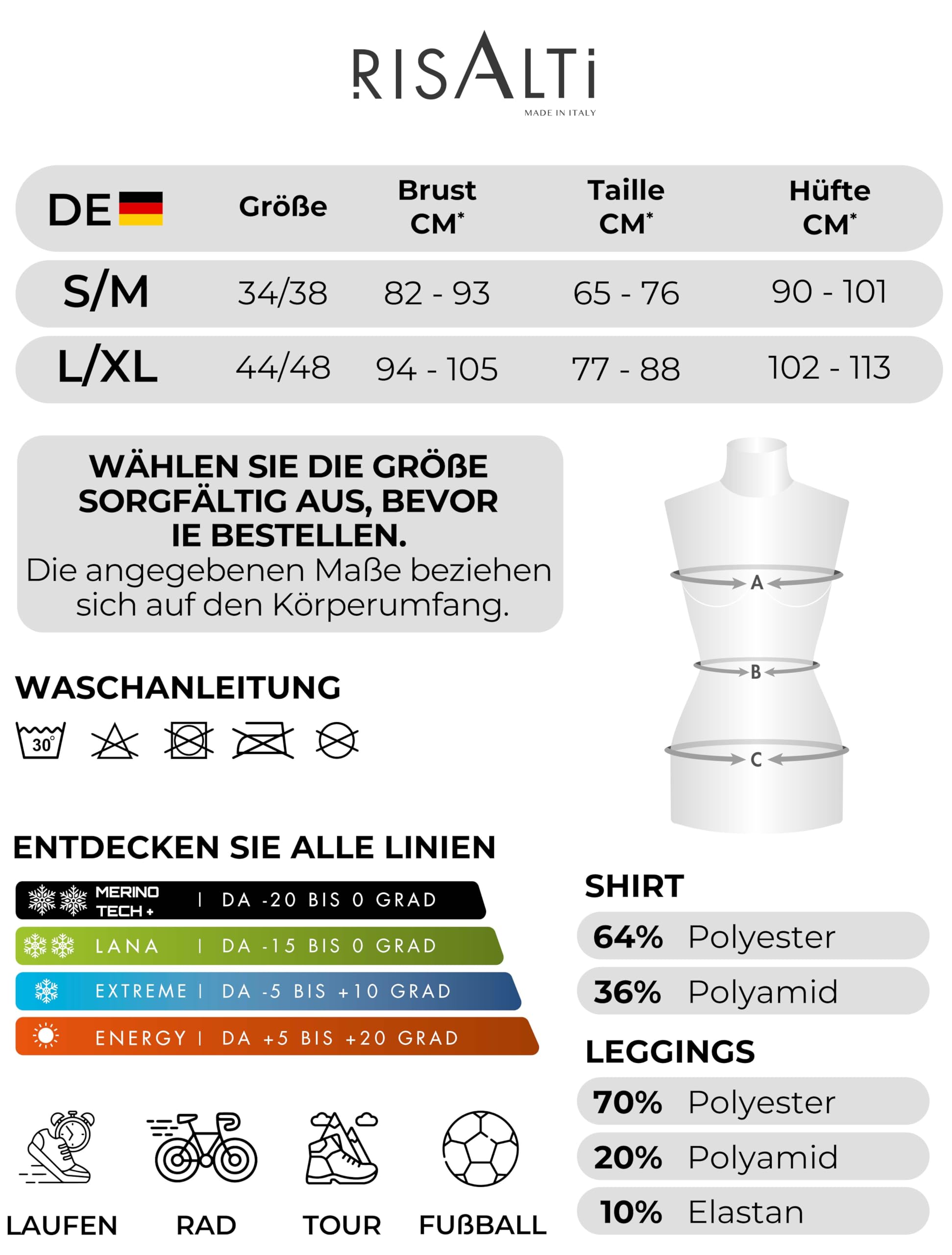 Risalti Thermounterwäsche Damen Set Energy – Thermoshirt Damen Langarm Und Thermounterhose Ohne Nähte Etiketten, Funktionsunterwäsche, Winter, Ski, Wandern – Made In Italy