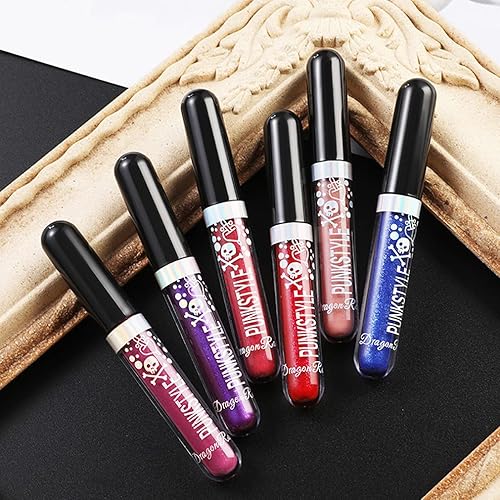 Miniatura 6 de Aseawave Juego de lápiz labial líquido mate y purpurina sexy de 12 colores diseño de calavera con diamantes para Halloween brillante lápiz labial