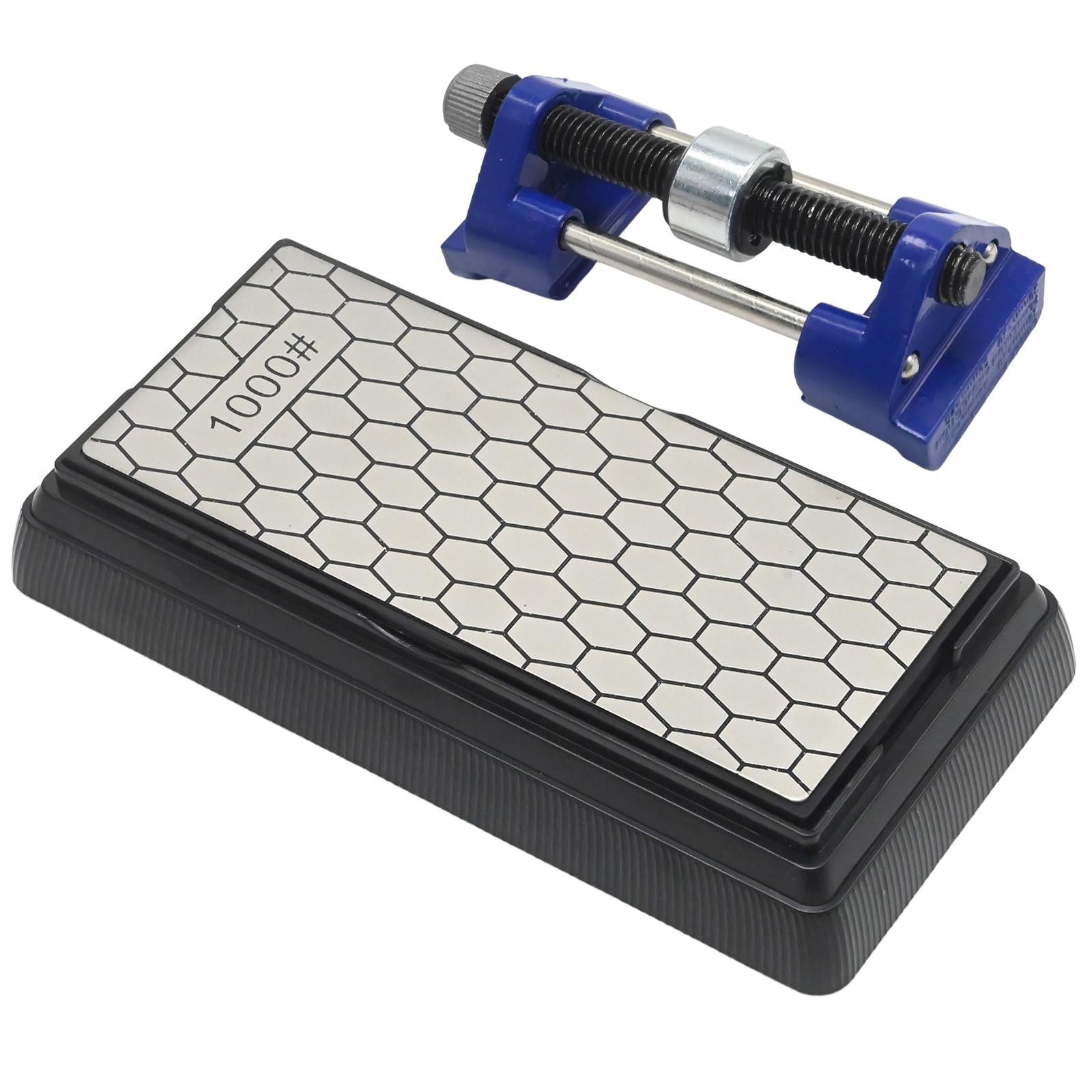 MospdyGear Dual-Sided Diamond Sharpening Stone 400/1000 Grit with Blue Metal Angle Guide, Non-Slip Base and Dust Cover, for Kitchen Knives, Scissors, Chisels