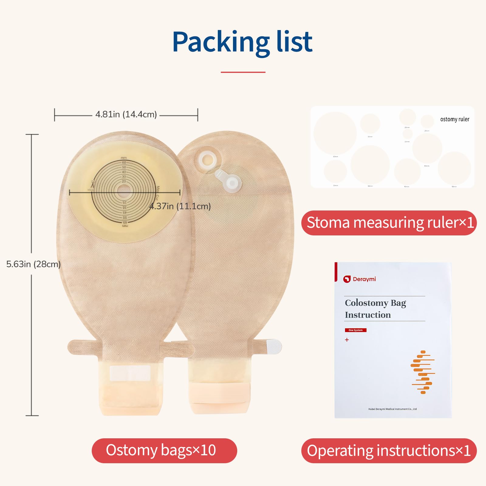 DERAYMI 20 bolsas de ostomía, bolsas de colostomía de una pieza con ventilación | 20 – 66 mm Cortable Bolsa de hidrocoloides drenable Accesorios de estoma para colonoscopia ileostomía Cuidado del estoma