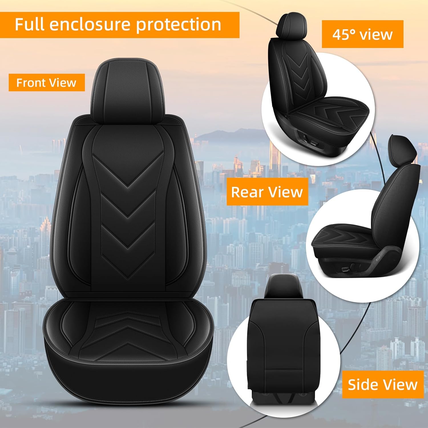 Car Seat Covers Full Set Fit for Honda Pilot 2005-2016 Leather Automotive Seat Cover Waterproof Car Seat Cushion Protector Compatible with Airbag(5 Seat, Black)