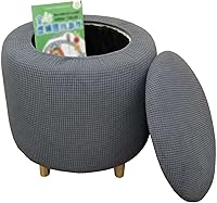 Vista 14 de Funda otomana redonda, fundas elásticas para otomanas, 2 piezas, fundas protectoras para reposapiés a cuadros suaves con parte inferior elástica