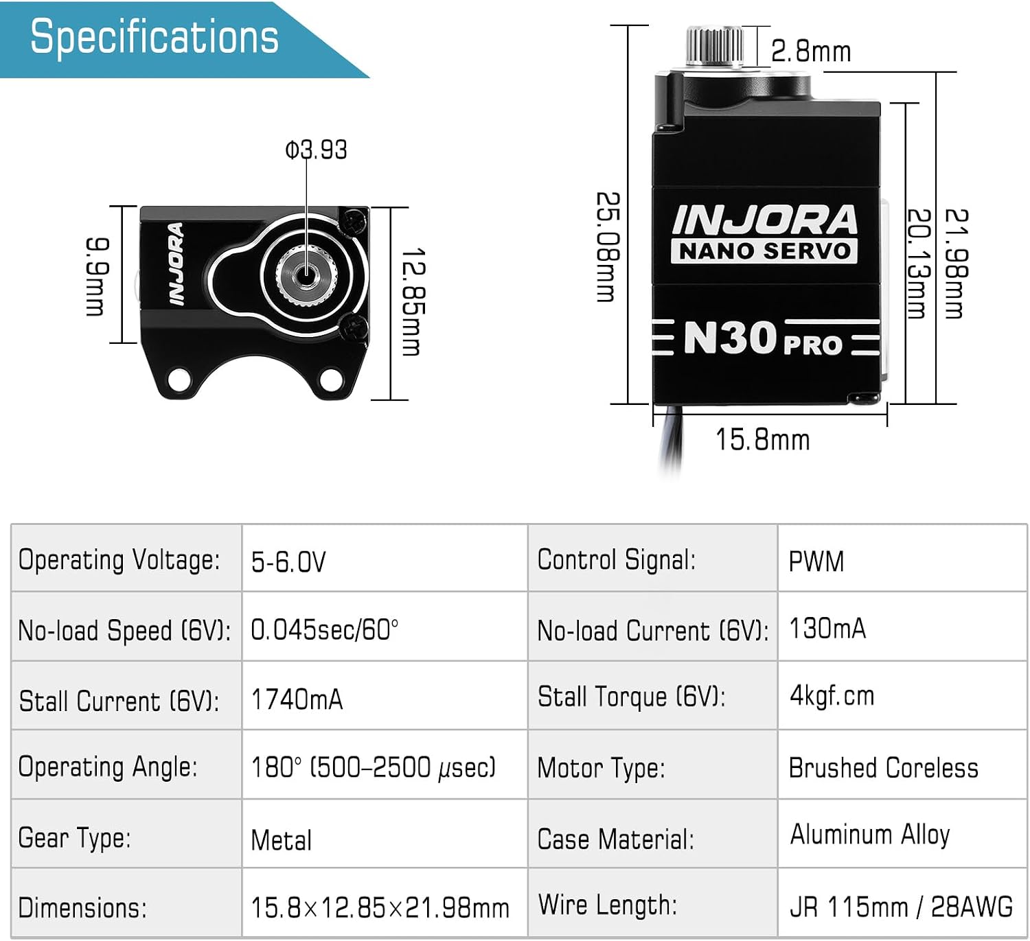INJORA High Torque N30 PRO Nano Servo with Servo Saver for 1/30 Axial SCX30