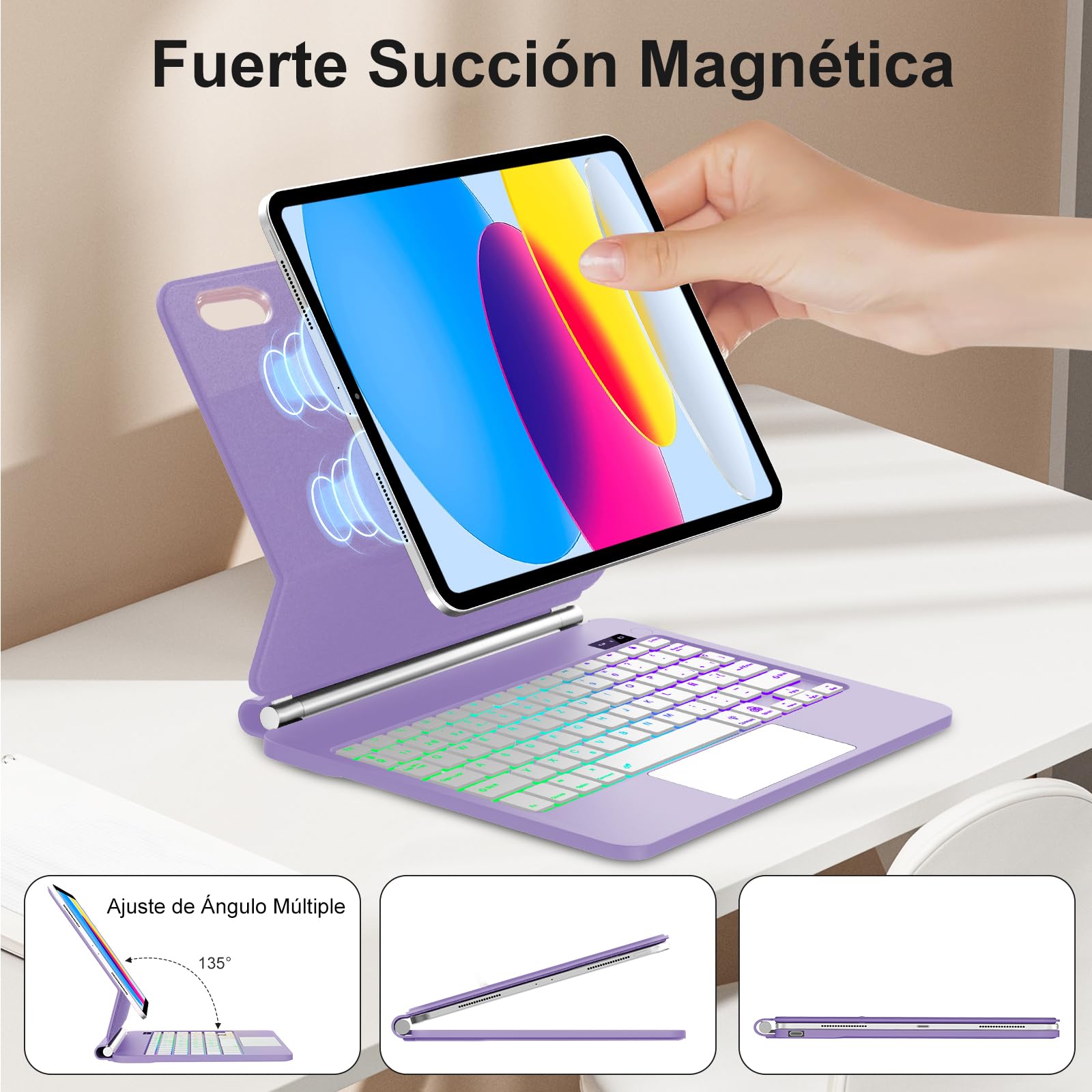 FOGARI Magic Keyboard para iPad A16 11 Generación 2025/10 Generación 10.9" 2022, Español Ñ Teclado para iPad 10ª/11ª Generación A16 Bluetooth Teclado con Trackpad, Púrpura
