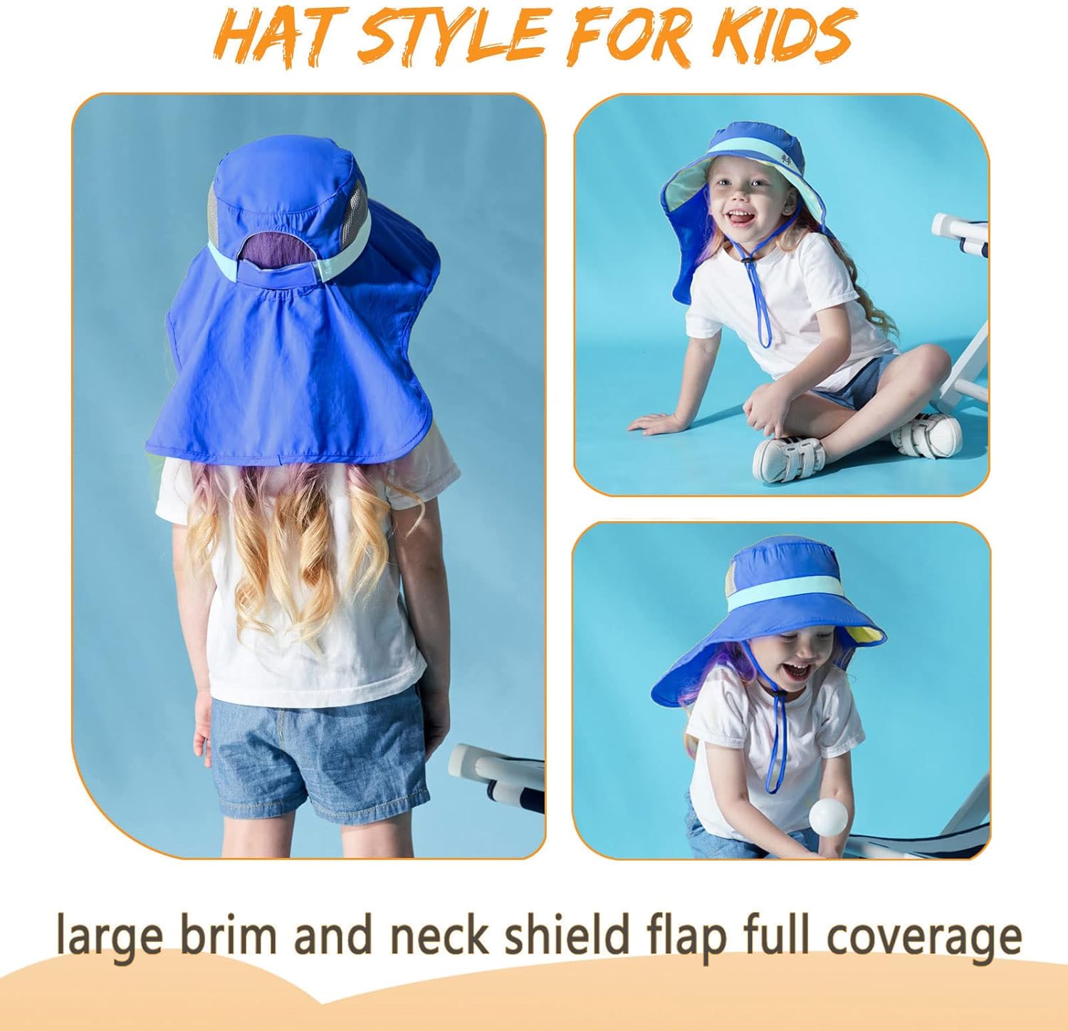 Kids Sun Hats UPF 50+ Sun Protection Hat for Kids with Neck Flap Adjustable Large Brim Beach Fishing Hat for Age 3-12 - Image 4