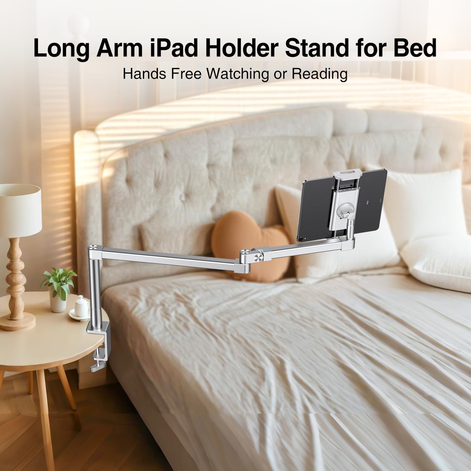 elitehood Soporte de escritorio para iPad de brazo largo de 28 pulgadas, soporte de brazo de aluminio resistente para escritorio, cama, sofá, compatible con iPad Pro 13/12.9 Air Mini, iPhone, monitor