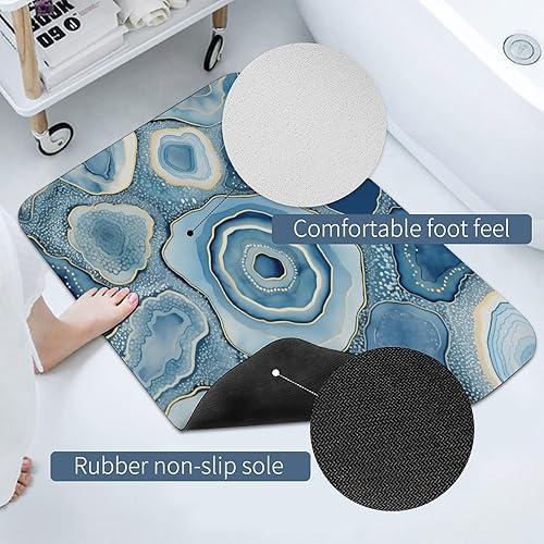 Miniatura 4 de Alfombras de baño de ágata, geoda con purpurina, color azul polvoriento, lavables, con detalle de rebanadas, macro de ágata, súper absorbentes,