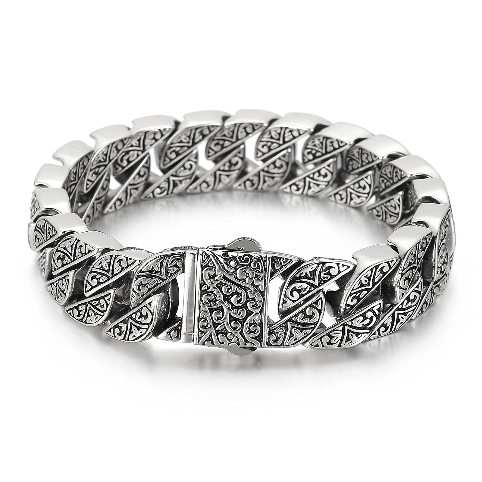 Azubpi Ivy Engraved Chain Bracelet For Men Silver Personalized Jewelry For Men Bracelet Stainless Steel 7.68in/8.07in/8.46in/8.85in/9.25in