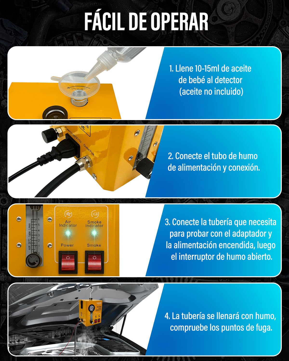 Máquina de Humo Detector 12V, EVAP Detector Fugas Humo, Fugas de Automóviles Detectar para Sistema de EVAP, Sistema de Combustible del Coche (Amarillo)